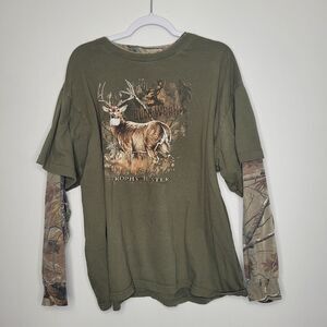 Buck Wear green camo deer hunting long sleeve combo shirt size 2x FLAWS
